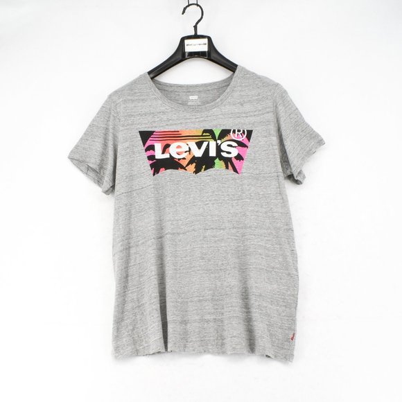 Levi's Women Plus Crewneck Short Sleeve Batwing Graphic Cotton T-Shirt Top Gray - Picture 3 of 5